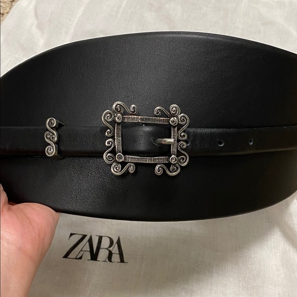 Zara Black Corset Belt with Intricate Silver Buckle - Picture 1 of 5